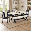 Pemberly Row 6-Piece Wood Kitchen Table Set with Bench in Linen White Finish