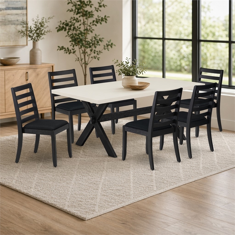 Pemberly Row 7-Piece Modern Dining Table Set with Rubberwood Construction