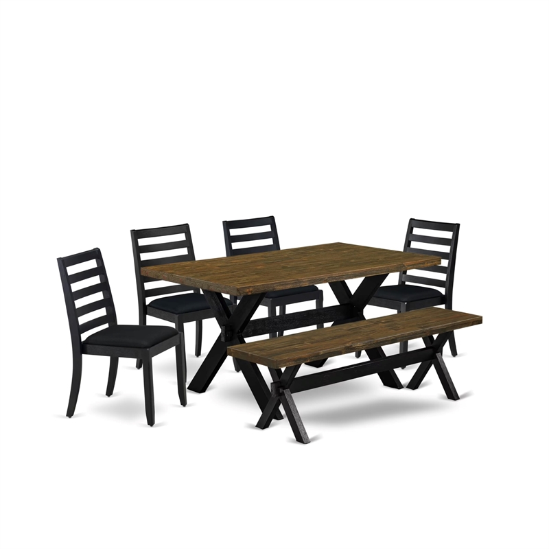 Pemberly Row 6-Piece Dining Table Set with Bench Rubberwood Jacobean