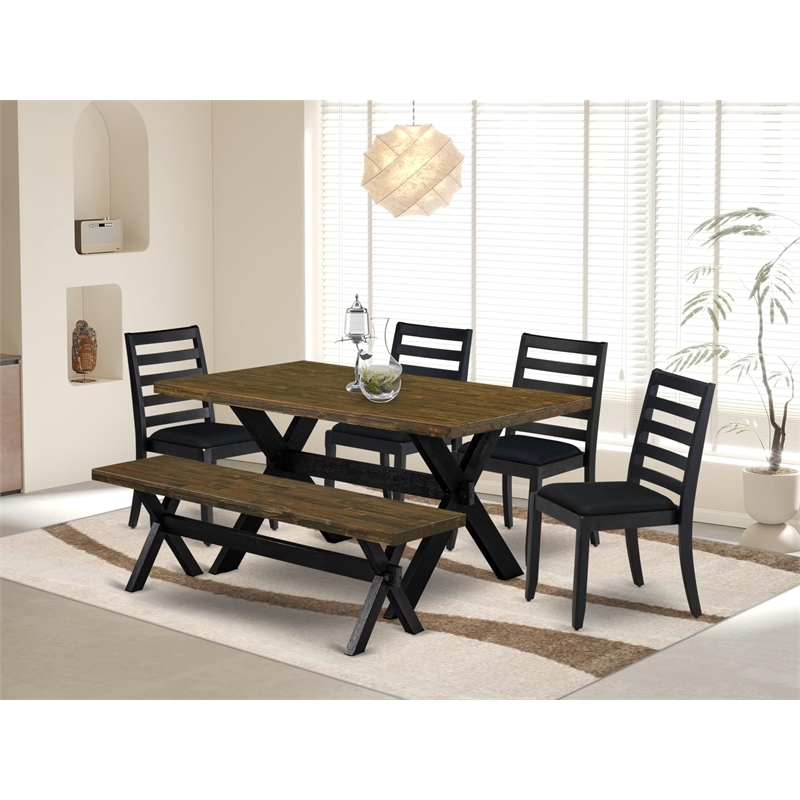 Pemberly Row 6-Piece Dining Table Set with Bench Rubberwood Jacobean
