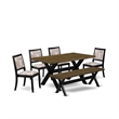 Pemberly Row 6-Piece Dining Table Set with Bench Rubberwood Jacobean