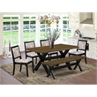 Pemberly Row 6-Piece Dining Table Set with Bench Rubberwood Jacobean