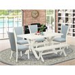 Pemberly Row 6-Piece Wood Dining Set with Bench in Baby Blue