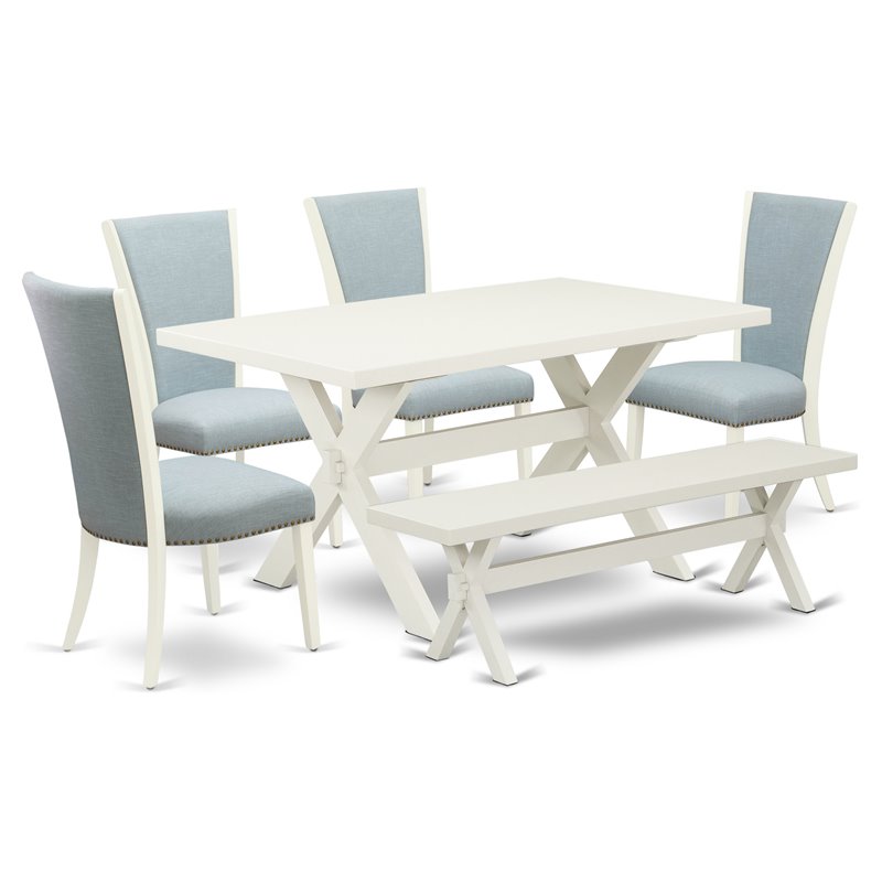 Pemberly Row 6-Piece Wood Dining Set with Bench in Baby Blue