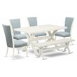 Pemberly Row 6-Piece Wood Dining Set with Bench in Baby Blue