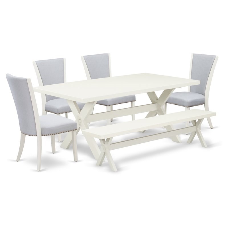 Pemberly Row 6-Piece Dining Set with Linen Seats in Gray and White