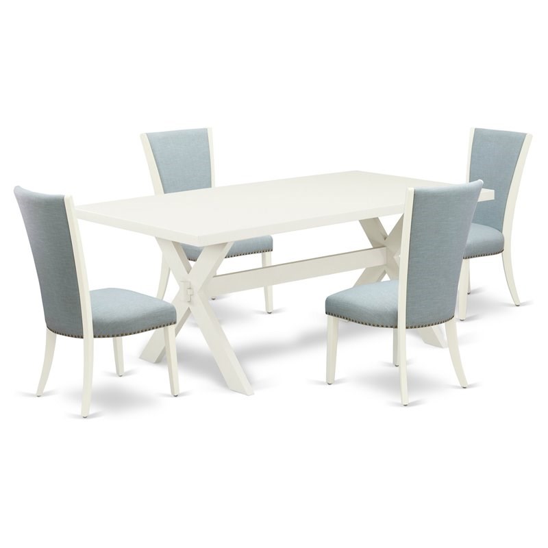 Pemberly Row 5-Piece Wood Dining Set with Linen Seats in White