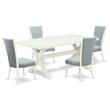 Pemberly Row 5-Piece Wood Dining Set with Linen Seats in White