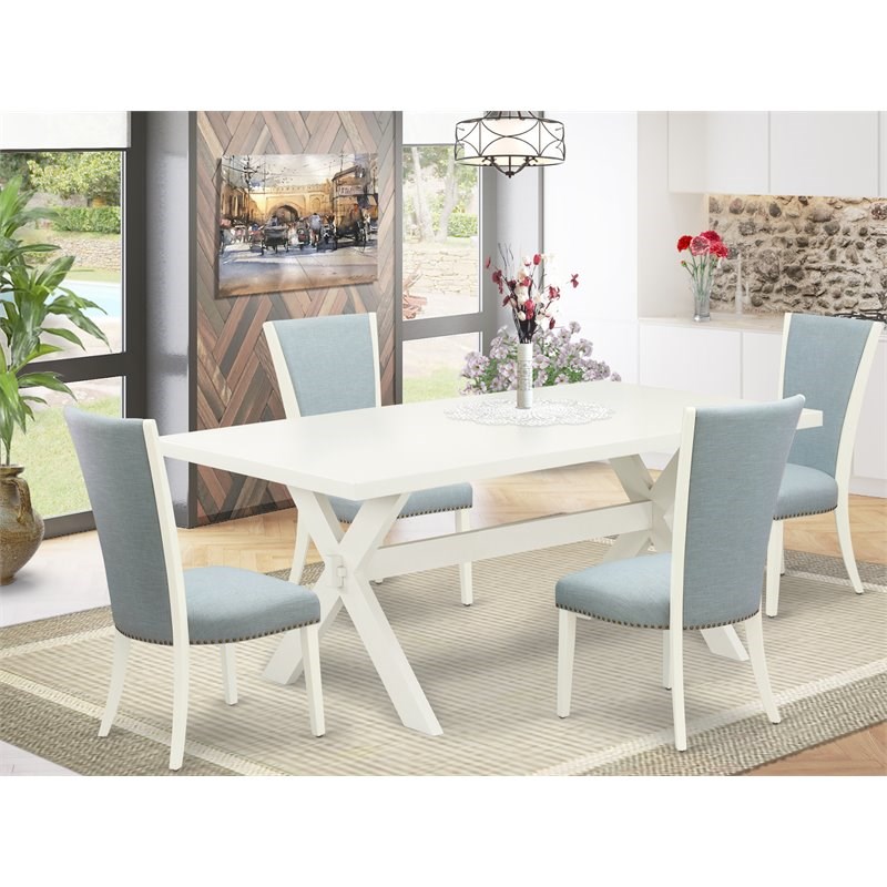Pemberly Row 5-Piece Wood Dining Set with Linen Seats in White