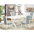 Pemberly Row 5-Piece Wood Dining Set with Linen Seats in White