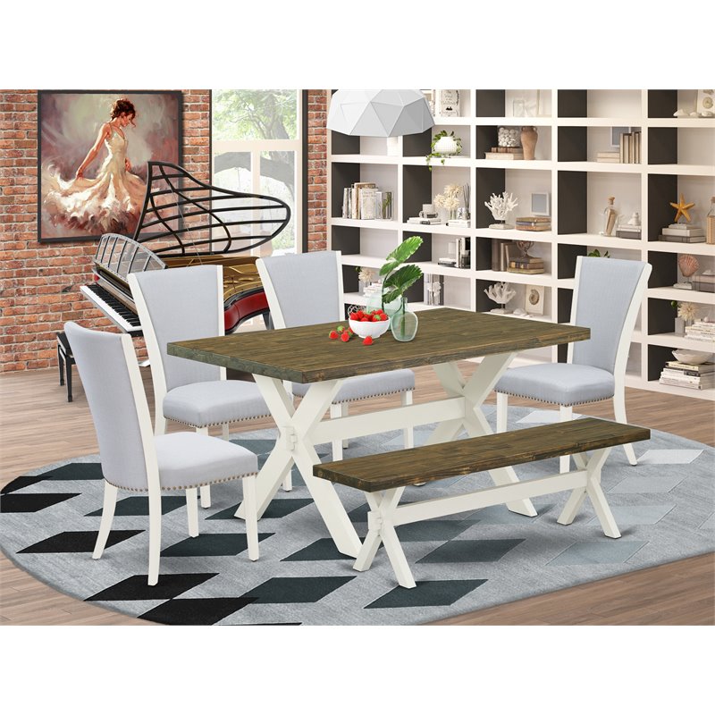 Pemberly Row 6-Piece Wood Dining Table Set with Gray Fabric Seats