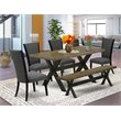 Pemberly Row 6-Piece Wood Kitchen Table Set in Black with Bench