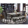 Pemberly Row 6-Pc Wood Dining Set with Cement Tabletop and Bench