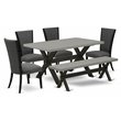 Pemberly Row 6-Pc Wood Dining Set with Cement Tabletop and Bench