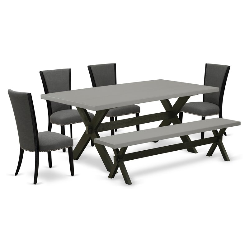 Pemberly Row 6-Piece Dining Room Set with Cement Table Top & Bench