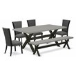 Pemberly Row 6-Piece Dining Room Set with Cement Table Top & Bench