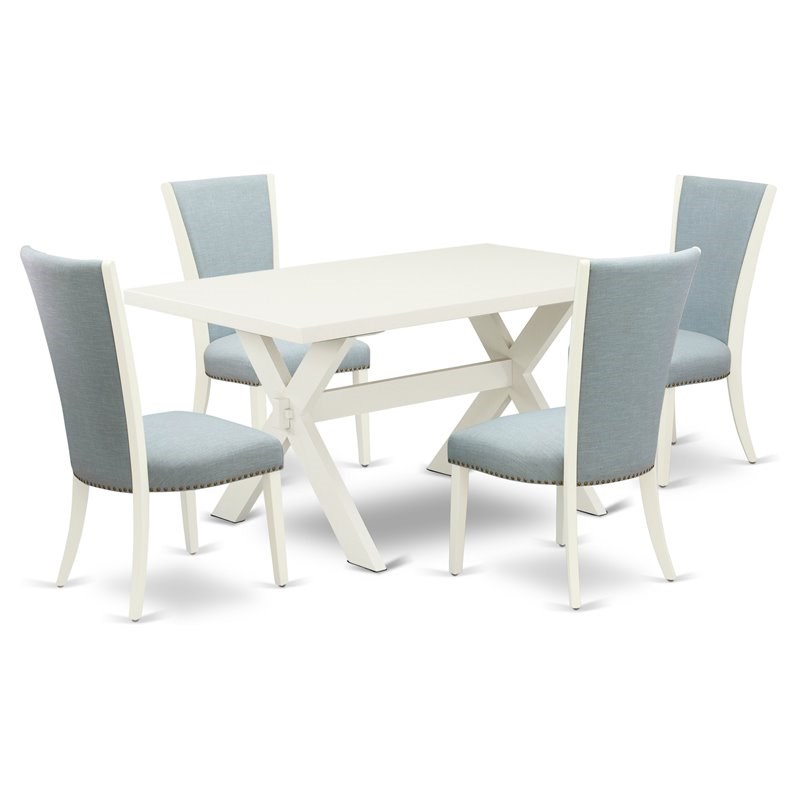 Pemberly Row 6-Piece Wood Dining Set in Linen White and Baby Blue