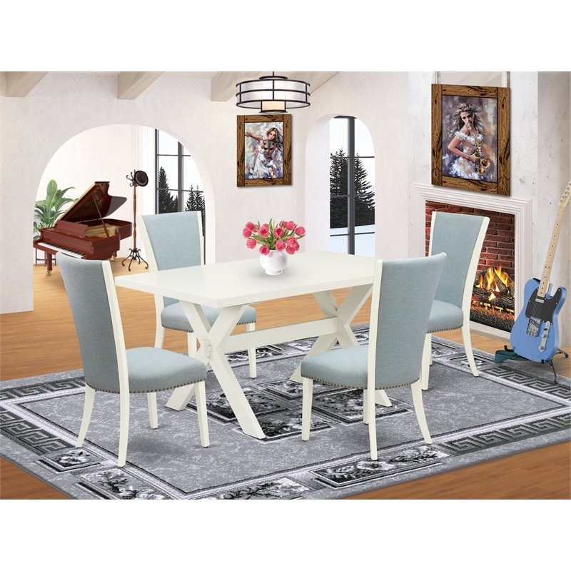 Pemberly Row 6-Piece Wood Dining Set in Linen White and Baby Blue