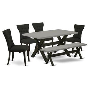 Pemberly Row 6-Piece Wood Dining Set with Bench in Black & Cement Finish