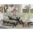 Pemberly Row 6-Piece Wood Dining Set with Bench in Black & Light Beige