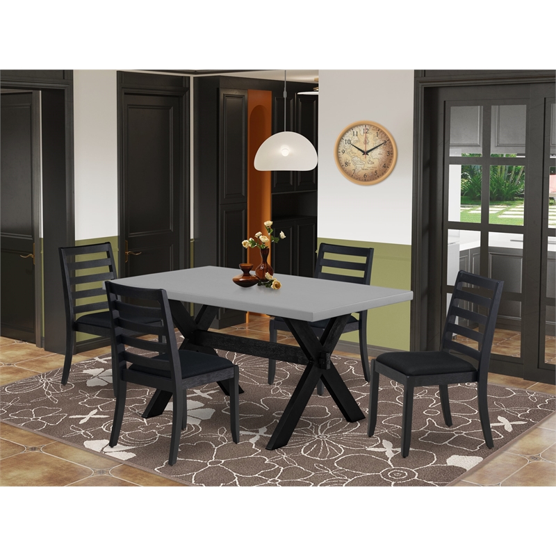 Pemberly Row 5-Piece Dining Set with Rubberwood Cement Finish Table
