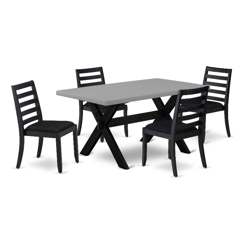 Pemberly Row 5-Piece Dining Set with Rubberwood Cement Finish Table