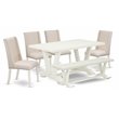 Pemberly Row 6-Piece Wood Dining Set with Bench in Linen White and Cream