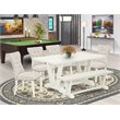 Pemberly Row 6-Piece Wood Kitchen Set with Bench in Linen White and Doeskin