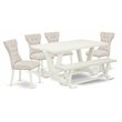 Pemberly Row 6-Piece Wood Kitchen Set with Bench in Linen White and Doeskin