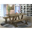 Pemberly Row 3-Piece Wood Dining Table and Bench Set in Jacobean Brown