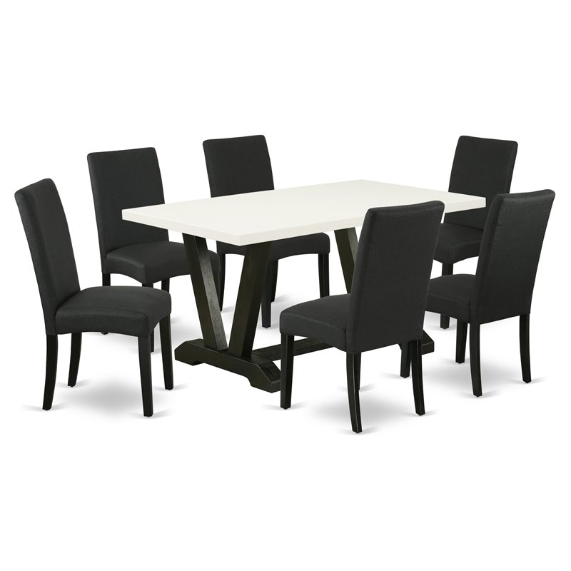 Pemberly Row 7-Piece Dining Set with Linen White and Wire Brushed Black