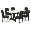 Pemberly Row 7-Piece Dining Set with Linen White and Wire Brushed Black
