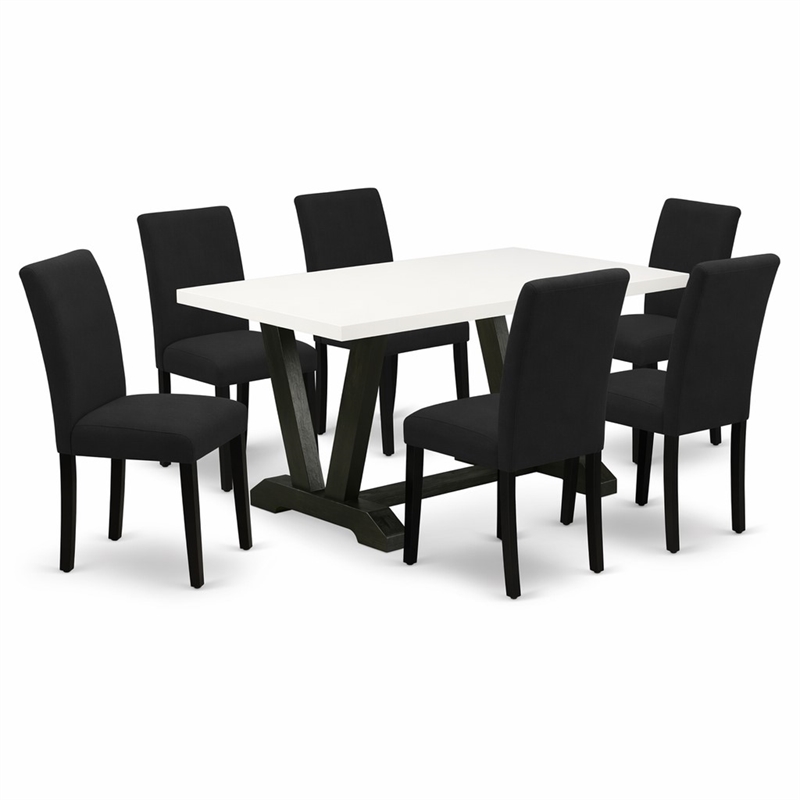Pemberly Row 7-Piece Wood Dining Set in Linen White and Black Finishes