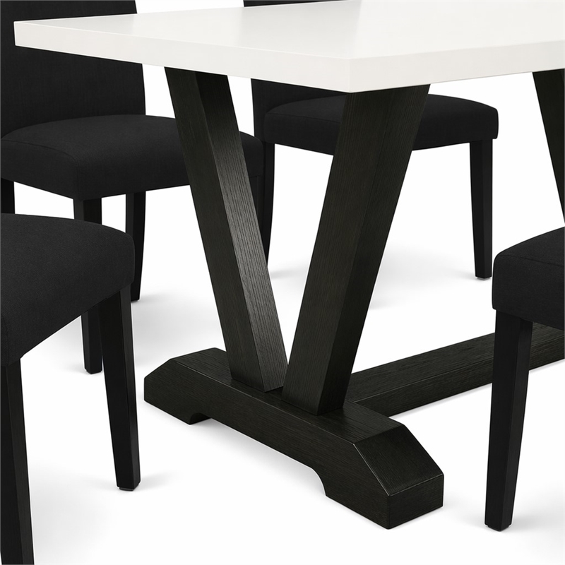 Pemberly Row 7-Piece Wood Dining Set in Linen White and Black Finishes