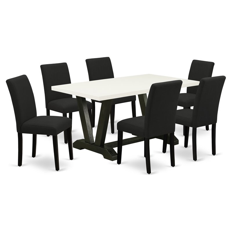 Pemberly Row 7-Piece Wood Dining Set in Linen White and Black Finishes