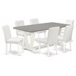 Pemberly Row 7-Piece Wood Dining Set in Linen White with Cement Finish Table