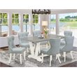 Pemberly Row 7-Piece Dining Set with Baby Blue Chairs and Cement Table Finish