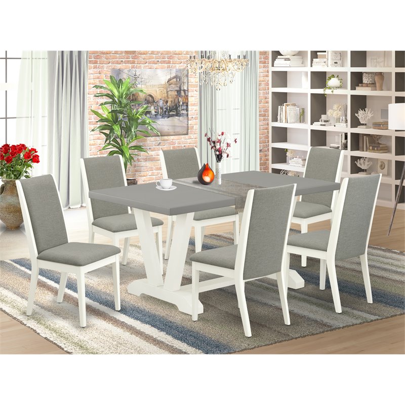 Pemberly Row 7-Piece Wooden Dining Set with Shitake Chairs and Cement Table
