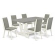 Pemberly Row 7-Piece Wooden Dining Set with Shitake Chairs and Cement Table