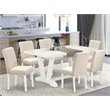 Pemberly Row 7-Piece Wood Dining Set in Linen White and Light Beige