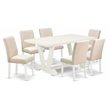 Pemberly Row 7-Piece Wood Dining Set in Linen White and Light Beige