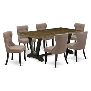 Pemberly Row 7-Piece Dining Set in Coffee & Distressed Jacobean Finish