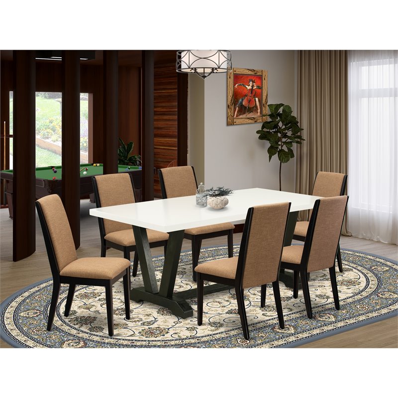 Pemberly Row 7-Piece Black and Light Sable Dining Set in Wire Brushed Finish