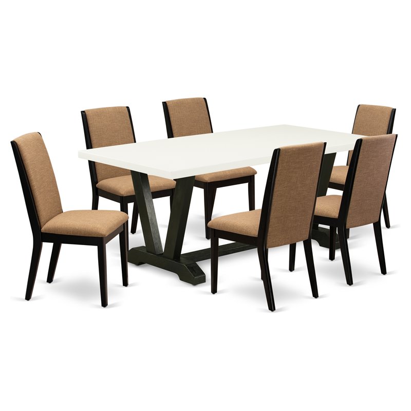 Pemberly Row 7-Piece Black and Light Sable Dining Set in Wire Brushed Finish