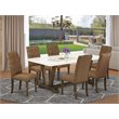 Pemberly Row 7-Piece Dining Set with Parson Chairs in Brown Smoke Finish
