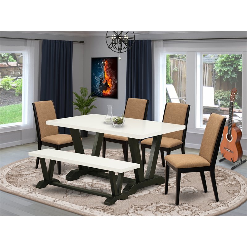 Pemberly Row 6-Pc Wood Dining Set in Black/Light Sable Finish