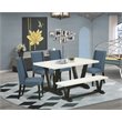 Pemberly Row 6-Pc Wood Dining Set with Bench in Black/Blue/White