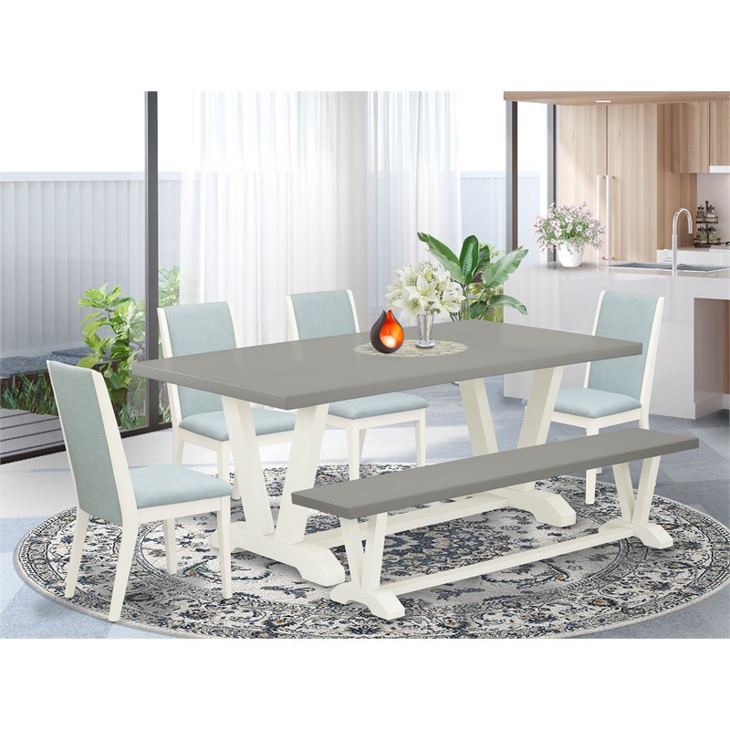 Pemberly Row 6-Piece Wood Kitchen Set in White and Baby Blue