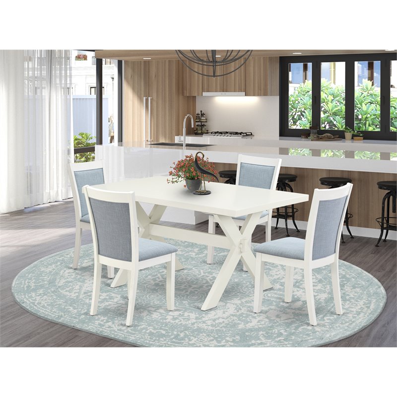 Pemberly Row 5-Piece Acacia Wood Table and Baby Blue Chair Set