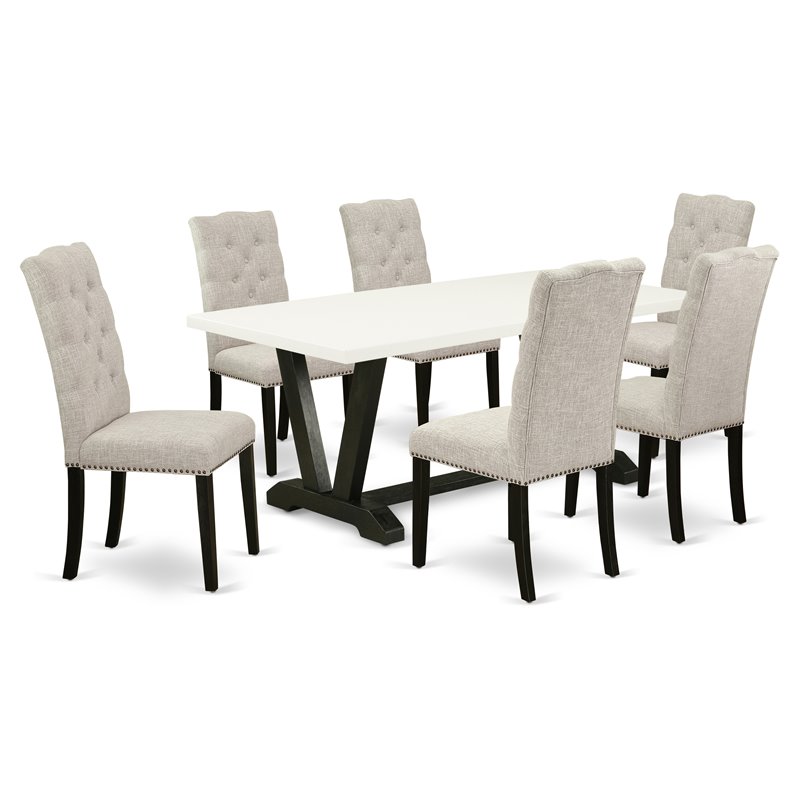 Pemberly Row 7-Piece Dining Set in Doeskin Gray with Black Wood Accents